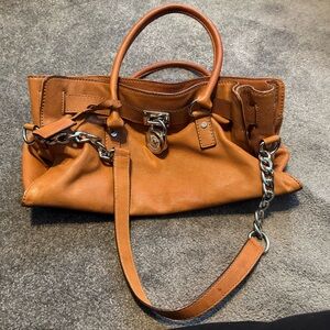 Michael Kors Tan Leather Satchel with Chain Detail